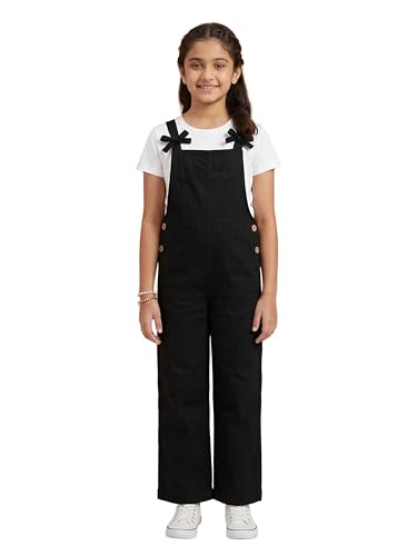 Image of KiddoPanti Girls Denim Dungaree Pant | Cotton Blend Stretch Jumpsuit | Single Front Pocket | Stylish Casual Kids Dungaree | Comfortable Everyday Wear 1-14 Years
