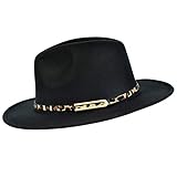 besbomig Fedora Hut Damen Breite Krempe Filzhut Herren Jazz Cap mit Lederband Unisex Trilby Outdoor Leoparden Korndruck Cap,Schwarz