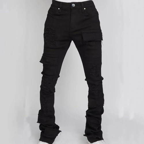Men Cargo Jeans Distressed Ripped Skinny Straight Leg Jeans Fashion Casual Denim Pants Streetwear2