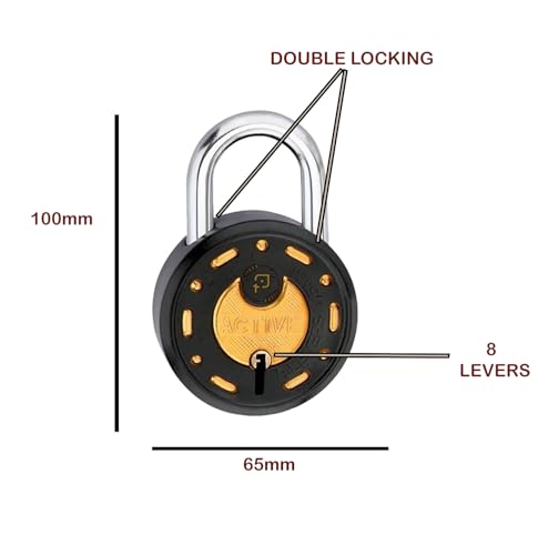 Image of Azco Round Locks Multiple Keys Padlock 65mm Steel Levers Double Locking, Strong Hardened Shackle Lock and Key for Home Door Shutter Shop Office Main Gate (10 Keys 65mm Black Pack of 1)