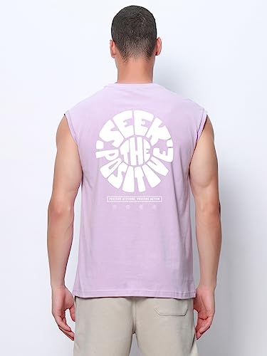 Image of Bewakoof Men Make Tracks Graphic Print Blue Sleeveless Round Neck Vest