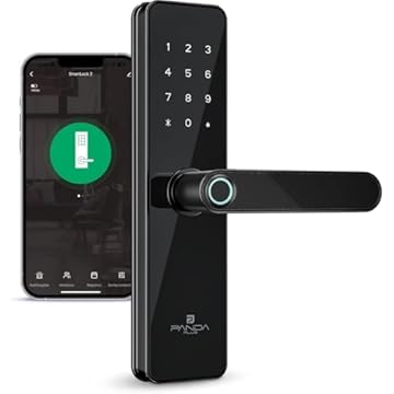 Fechadura Digital Biométrica Wifi Inteligente AMG-F01 Alumínio Preto Mortise 50x50 Teclado Touch Senha Cartão Tag Biometria App Tuya PandaPlus Alexa Google Assistente Residencial Comercial