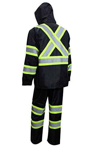 Rk Safety Tbk66 Class 3 Rain Suit, Jacket, Pants High Visibility Reflective Black Bottom With X Pattern(Large, Black) #TOP1