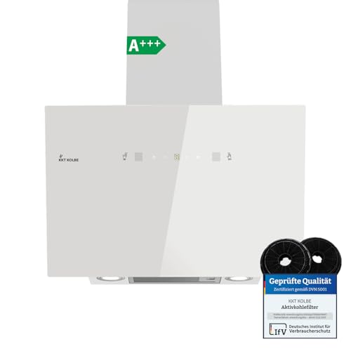 KKT KOLBE Dunstabzugshaube 60cm | Umluft Abluft | 782cbm/h | Wandhauben Kopffrei | Weiß | Glas |...