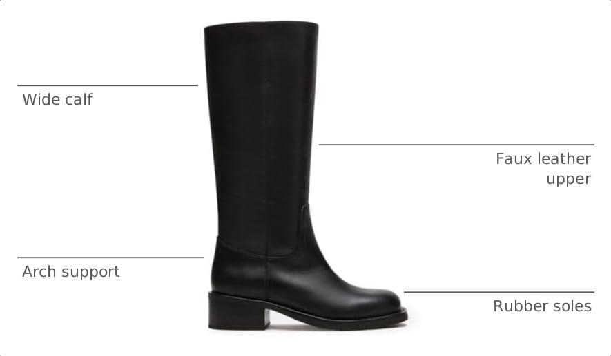 Image of Gothictor Women's Banana Knee High Boots Square Toe Chunky Block Heel Comfortable Low Heel Pull on Wide Calf Riding Long Boots for Women