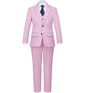YND Boys 5 Piece Slim Fit Suit Set, Solid Formal Dresswear of Jacket Vest Pants Shirt and Tie