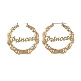 Chunky Bamboo shape Earrings Big Hollow Round Circle Letter Hoop Earrings Words Boho Hip-Hop Earrings For Women Jewelry-Princess Gold