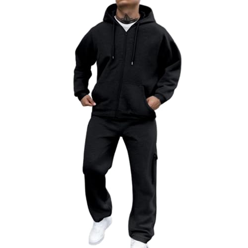Tuta Completa Uomo Comodo Larghi Felpe Con Zip E Pantaloni Fitness Tinta Unita Jogging Completi Sportivi Leggera Con Tasche Abbigliamento Sportiva Palestra Manica Lunga Tuta 2 Pezzi