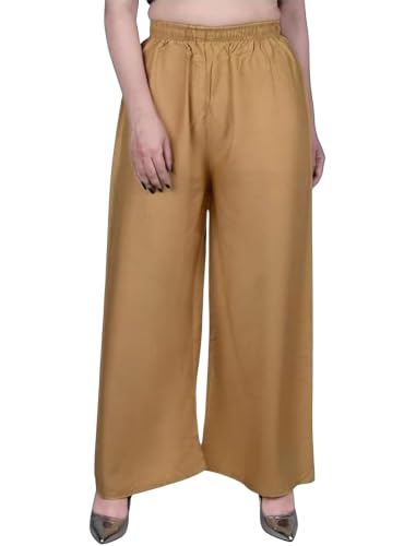 Image of FASHION GALLERY Women's Solid Rayon Palazzo Pants | Relaxed Fit Full Length Wide Leg Palazzo | Elastic Waist Comfortable Casual Lounge Office Ethnic Flared Trousers for Women