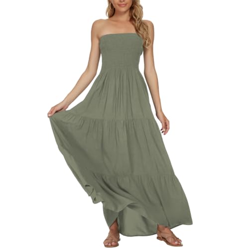 Image of Women's Summer Strapless Tube Top Maxi Dresses Off Shoulder Boho Beach Long Dress