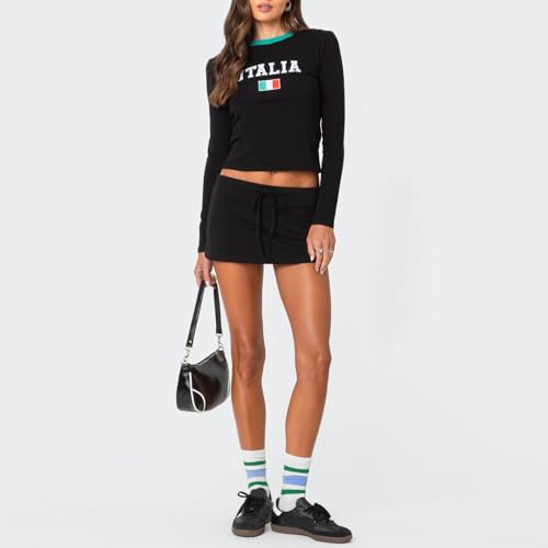 Women's Fashion Mini Skirts Solid Color Drawstring Elastic Waist Skirts Summer Casual Short Skirts (Black, S)3