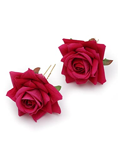 Image of Vogue Hair Accessories Light Weight Rose Flower Bun Maker Juda Pins Hair Accessories (4 Hair Pins) (Light Pink & Dark Pink)
