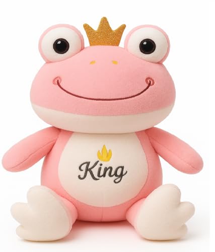 Image of Little Swag Cute Pink King Frog with Crown Soft Stuffed Toys, Animal Lover Plush Teddy Bear for Girls, Boys, Kids, Birthday, Nursery, Room Decor - 25 cm