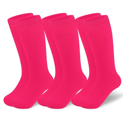 Sarfel Pink Softball Socks for Girls, Youth Soccer Socks, 6-9 Years, 3 Pairs