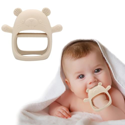 Image of PandaEar Silicone Baby Teething Toys| Baby Hand Teether Mitten for Sucking Needs| Chew Toys Hand Pacifier for Soothing Teething Pain Relief (Groundhog Beige)