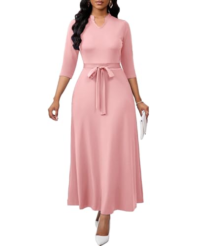 Image of BubFee Maxi Dresses for Women Semi Formal Long Dress 3 /4 Sleeve Casual A-line Church Dresses with Pockets