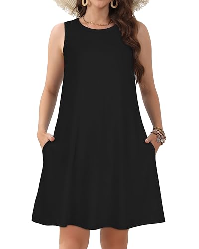 Image of JOLIGAL Womens Summer Dresses Casual Sleeveless Tshirt Sundress Beach Cover Up with Pockets Loose Tank Dress 2026