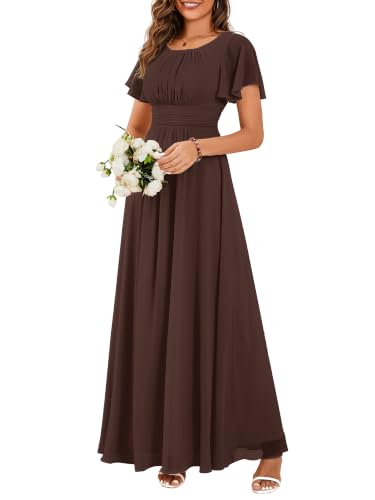 Image of Ever-Pretty Women's Spring Elegant Round Neck Short Sleeve Chiffon Empire Waist Floor Length Formal Dresses Bridesmaid Dress