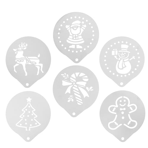 SUPVOX 6pcs Stainless Steel Coffee Stencils Set for Latte Art Templates and Milk Spray Tools for Cupcake and Cake Decoration at Home and Café