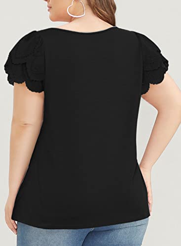 Eytino Womens Plus Size Tops Ruffle Short Sleeve Square Neck Summer Loose Casual Tee Shirts(1X-5X)2
