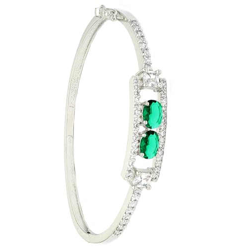 Image of ZENEME Rhodium-Plated Oval Shape American Diamond Studded Handmade Kada Bracelet For Girls and Women