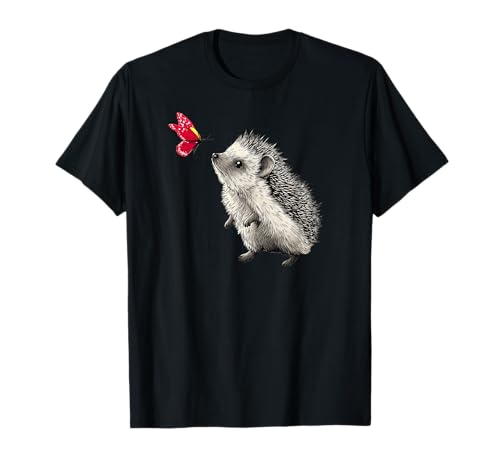 Cute Hedgehog with Butterfly Woodland Animal Nature Art T-Shirt