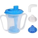 Ehucon dysphagia regulating drinking cup for elderly with difficulty swallowing,with 5cc and 10cc sip cup,assistive devices liquids only,No thickener is Used (Transparent-Blue,Pack of 1 PC)