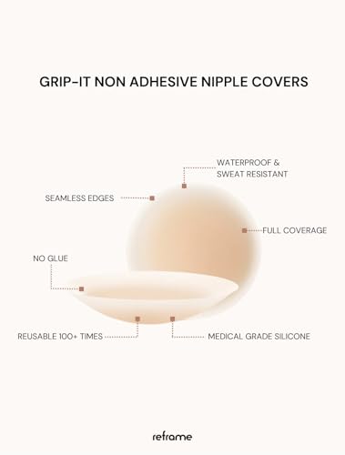 Image of Reframe Grip-It No Glue Nipple Covers | Reusable, Sweatproof, Waterproof | Non Adhesive Nipple Pasties for Women (1 Pair)