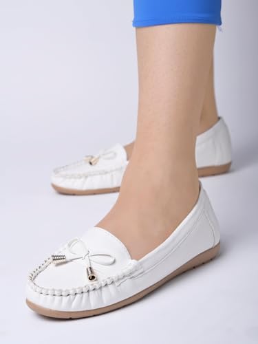 Image of Shoetopia Women's Stylish Casual Loafers | Comfortable Slip-On Flat Shoes with Bow Design & Soft Sole for Daily Footwear