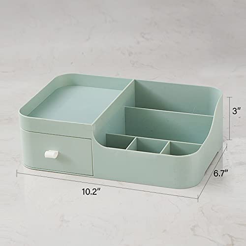 Abiudeng Makeup Desk Organizer With Drawers,Small Bathroom Organizer Countertop For Cosmetics,Skincare,Vanity Holder For Lipstick, Brushes, Lotions, Eyeshadow, Nail Polish And Jewelry(Green) #TOP1