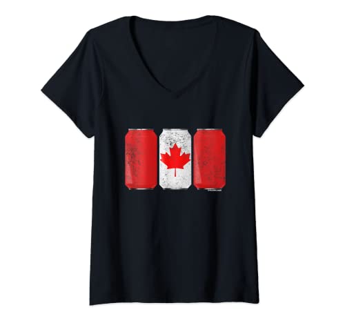 Donna Cool Graphic Beer Canada - Flag Maglietta con Collo a V