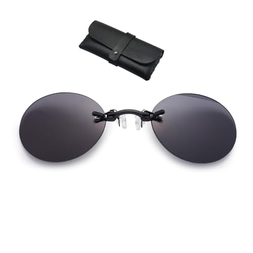 Three Color Retro Round Clip on Nose Glasses, Ultralight Rimless Retro Round Clip On Nose Sunglasses With Leather Box