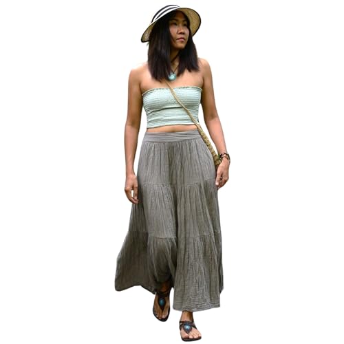 Sakoonee Boho Hippie Maxi Skirt Long Summer Cotton Dress for Women with Elastic Waist and 2 Pockets