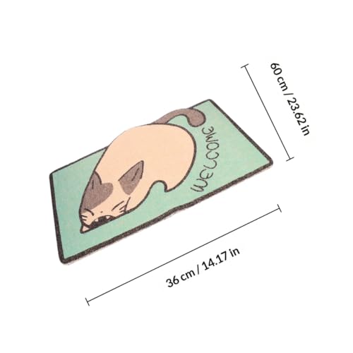 ULTECHNOVO 滑り止め機能付きPVC素材の漫画風猫柄玄関マット 室内用低段差デザイン家の装飾に最適なかわいい緑色の仔猫プリント玄関ラグ [3]