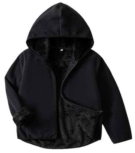 Image of Boys Girls Polar Fleece Jacket with Hood Toddler Coat 2-12 Years | Soft Full Sherpa Fleece Lining, Anti-Pilling, Mid-Weight, Easy Zip-Up, Hooded Design, Hand-Warm Pockets, Elastic Cuffs & Hem
