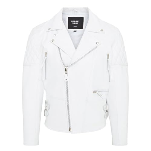 Infinity Leather Veste de motard Brando en cuir de vache blanc pour homme