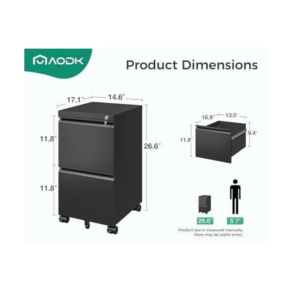 Aodk file cabinet for home office fully assembled filing cabinet 2 drawer rolling file cabinets with lock small mobile file storage cabinets for a4legalletter file black  urban country home decor
