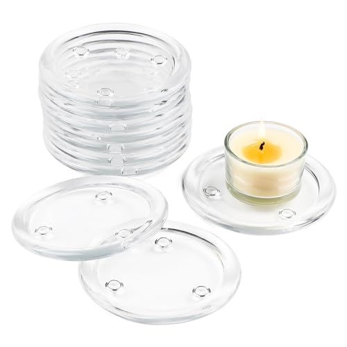 SWAWIS 10 Pièces Coupelle en Verre Transparent, 10cm Assiette Ronde pour Bougie, Plaque Ronde pour Cuisine et Salle à Manger (Diamètre Intérieur 7.8cm)