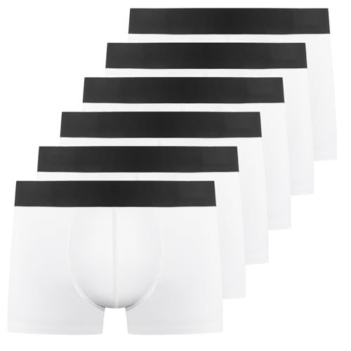 YouShow Boxershorts Herren Weiß 6er Pack Baumwolle Retroshorts Unterhosen Männer Ohne Kratzenden Zettel Unterwäsche Boxer XXL
