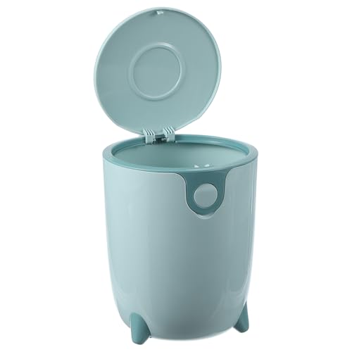 sourcing map Mini Desktop Trash Can Press-Type Countertop Wastebasket with Lid, Plastic Trash Can for Bathroom Bedroom Dressing Table Living Room Kitchen Office (Blue)