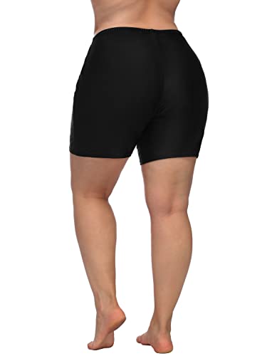 Attraco Plus Size Swim Shorts For Women Long Boardshorts Rash Guard Shorts Black 0X #TOP1