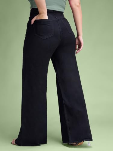 Image of Miss Chase A+ Women's Wide Leg High Rise Regular Length Stretchable Denim Jeans