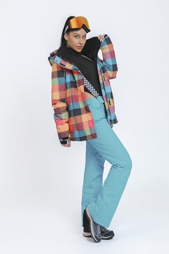 Conjunto de jaqueta de esqui feminina Hotian, jaqueta de snowboard e calça colorida à prova de vento