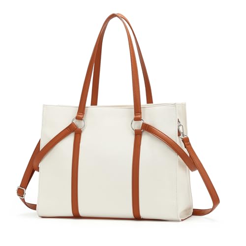 I IHAYNER Laptop Tote Bag Canvas Laptop Bag 15.6 inch Work Shoulder Bags Women Business Office Work Bag Briefcase College Bag Brown