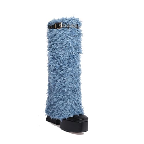 Bottes hautes à plateforme pour femmes avec talons épais et isolation en fourrure hivernale