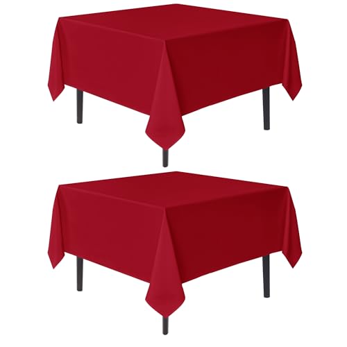 Image of sancua Christmas Red Square Tablecloths 85x85 Inch Table Cloth, 2 Pack