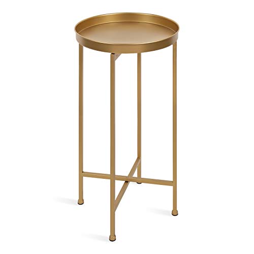 Image of Kate and Laurel Celia Round Metal Foldable Accent Table with Tray Top, Gold