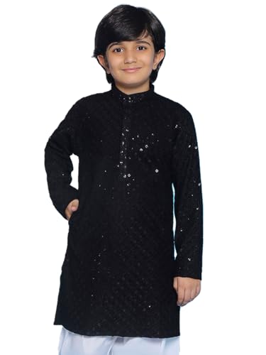 Image of AJ DEZINES Chikankari Kurta For Boys- Ethnic Wear | Embroidery Chikankari Sequined | Traditional & Festive Outfit | Cotton Stylish Boys Kurta | Perfect For Wedding & Family Function