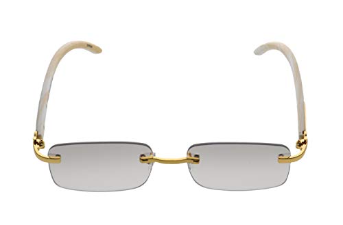 FLAWLESS EYEWEAR Retro Wood Buffs Vintage Style Gangster Rimless Clear Lens Rectangular Metal & Wood Eye Glasses2