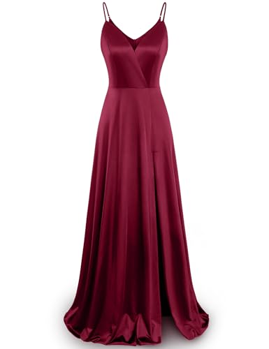 Image of MUXXN Women's Gorgeous Spaghetti Strap V Neck Stain Split Evening Party Maxi Dress